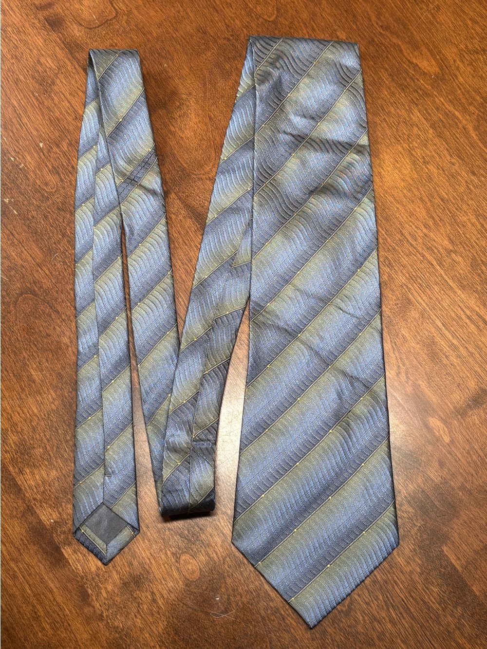 Striped Blue and Olive Men's Silk Tie